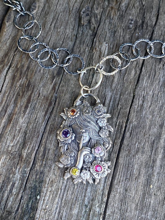 Secrets-Sterling Silver Garden Lady Gemstone Neckace