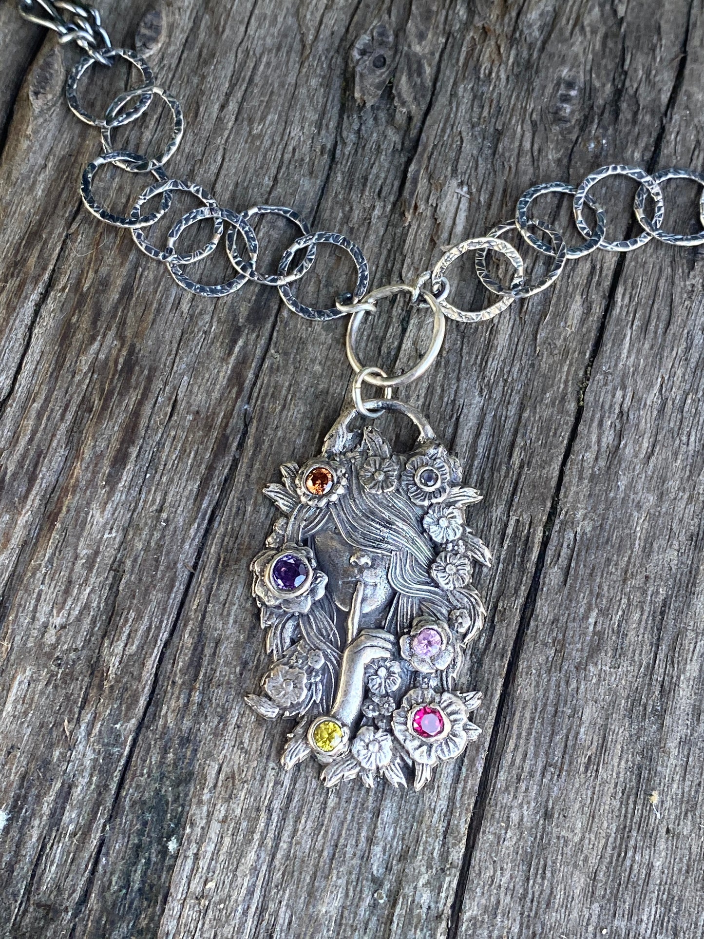 Secrets-Sterling Silver Garden Lady Gemstone Neckace