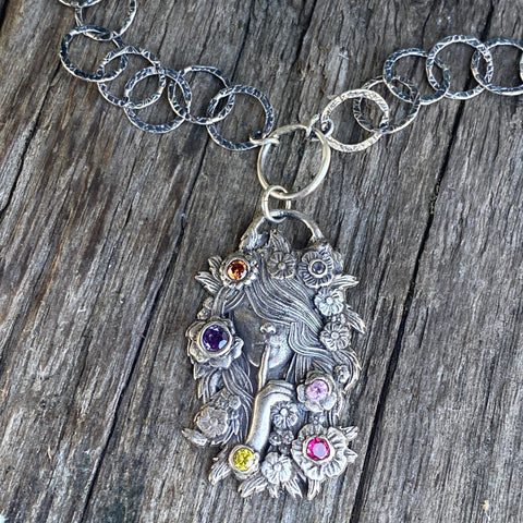 Secrets-Sterling Silver Garden Lady Gemstone Neckace