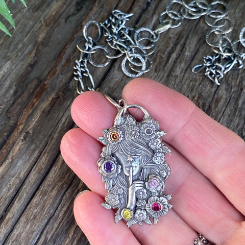 Secrets-Sterling Silver Garden Lady Gemstone Neckace