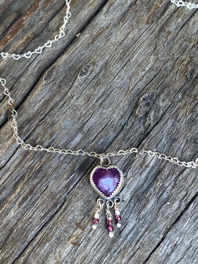 Sacred Heart Necklace - Pink Sapphire, Garnets And Sterling Silver