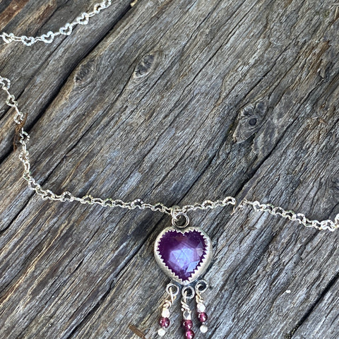 Sacred Heart Necklace - Pink Sapphire, Garnets And Sterling Silver