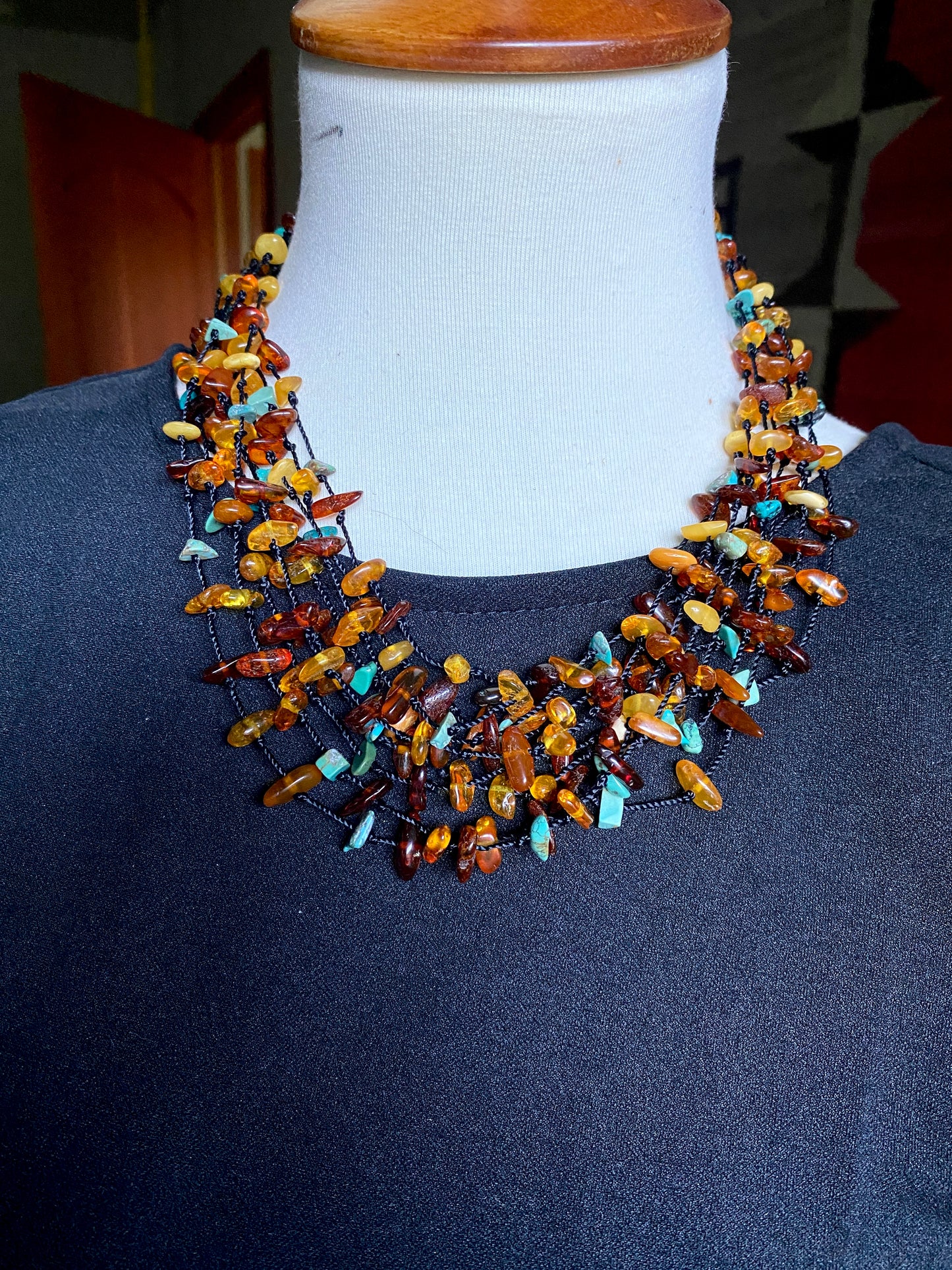 Delightful Necklace - Turquoise, Amber And Citrine Floating Gemstone Necklace -  9 Strand