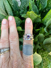 Load image into Gallery viewer, Triple Sterling Silver Stacker Ring With 14k gold-filled accents, Mystic Topaz, Emerald, Amethyst, Moissonite and Tourmaline
