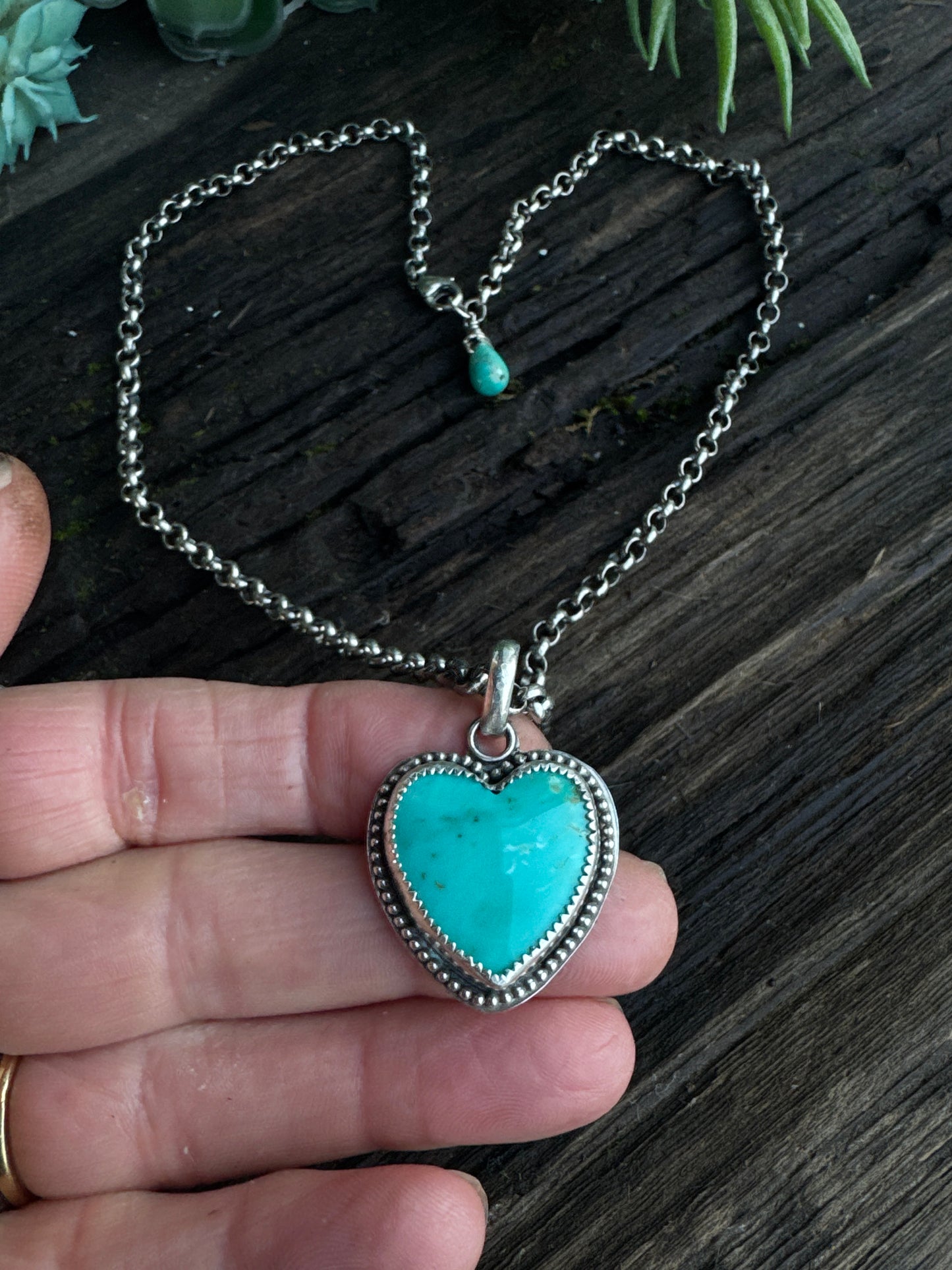 Kingman Turquoise And Sterling Silver Heart Necklace