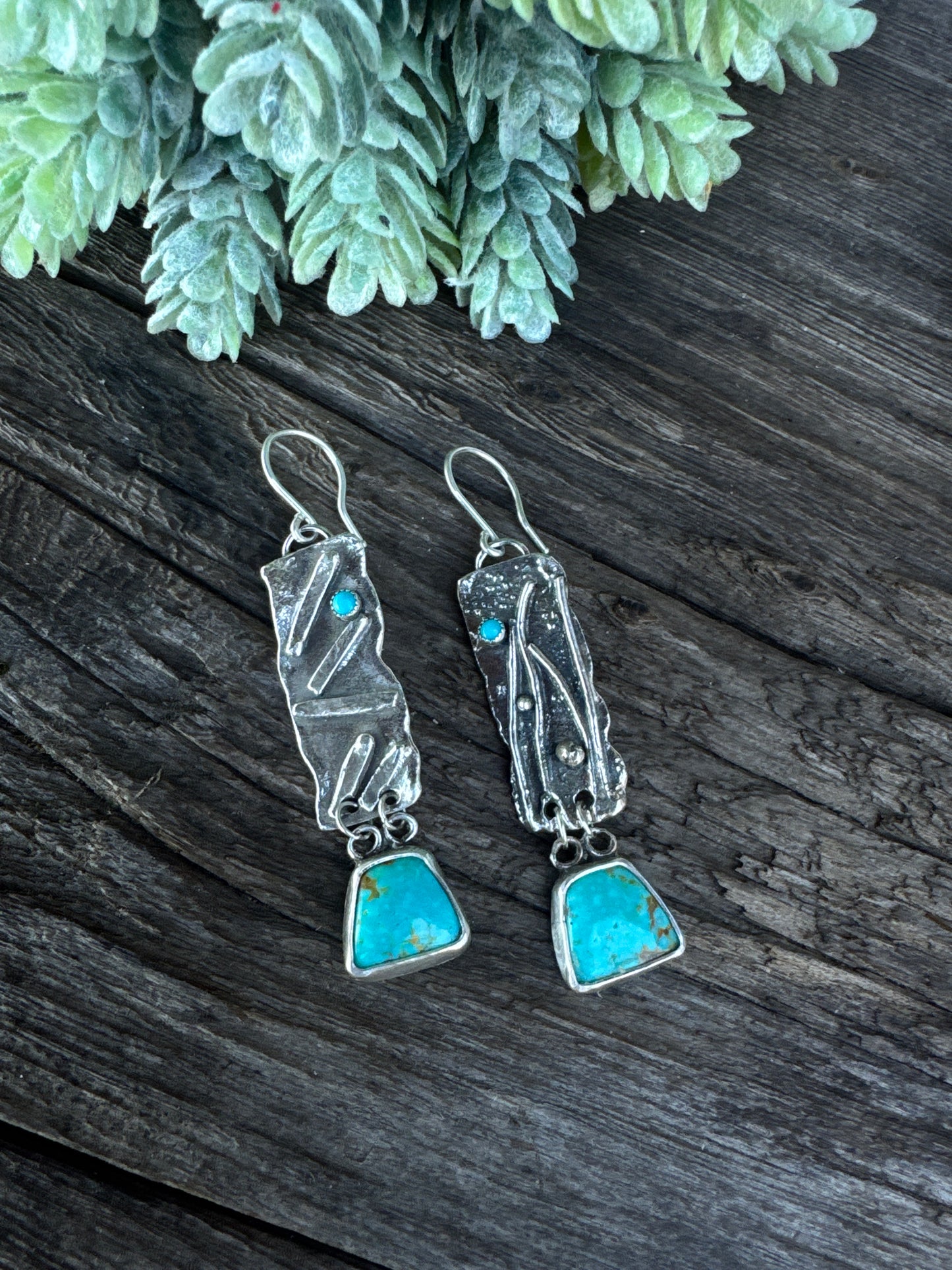 Kissin Cousins Turquoise And Sterling Drop Dangle Earrings