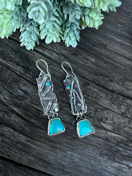 Kissin Cousins Turquoise And Sterling Drop Dangle Earrings