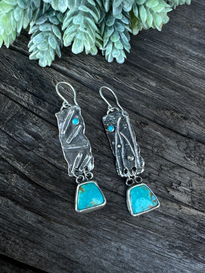 Kissin Cousins Turquoise And Sterling Drop Dangle Earrings