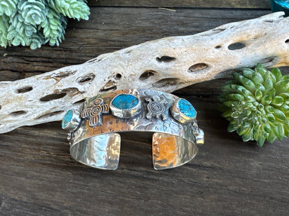 Kingman Turquoise 5 Stone Petroglyph Cuff