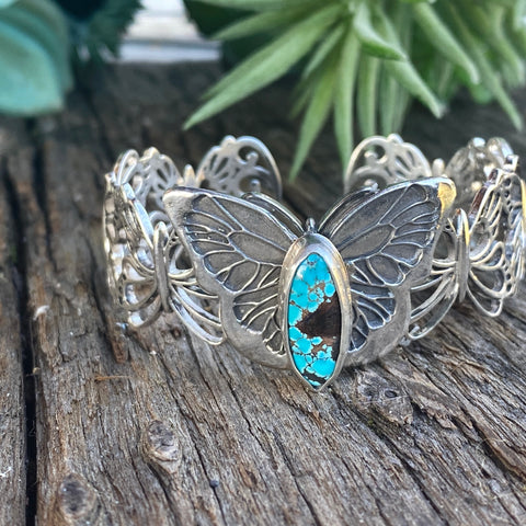 Sterling Silver Butterfly With Kingman Turquoise Cuff Bracelet