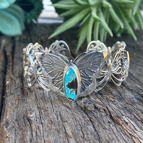 Sterling Silver Butterfly With Kingman Turquoise Cuff Bracelet