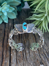 Load image into Gallery viewer, Sterling Silver Butterfly With Kingman Turquoise Cuff Bracelet
