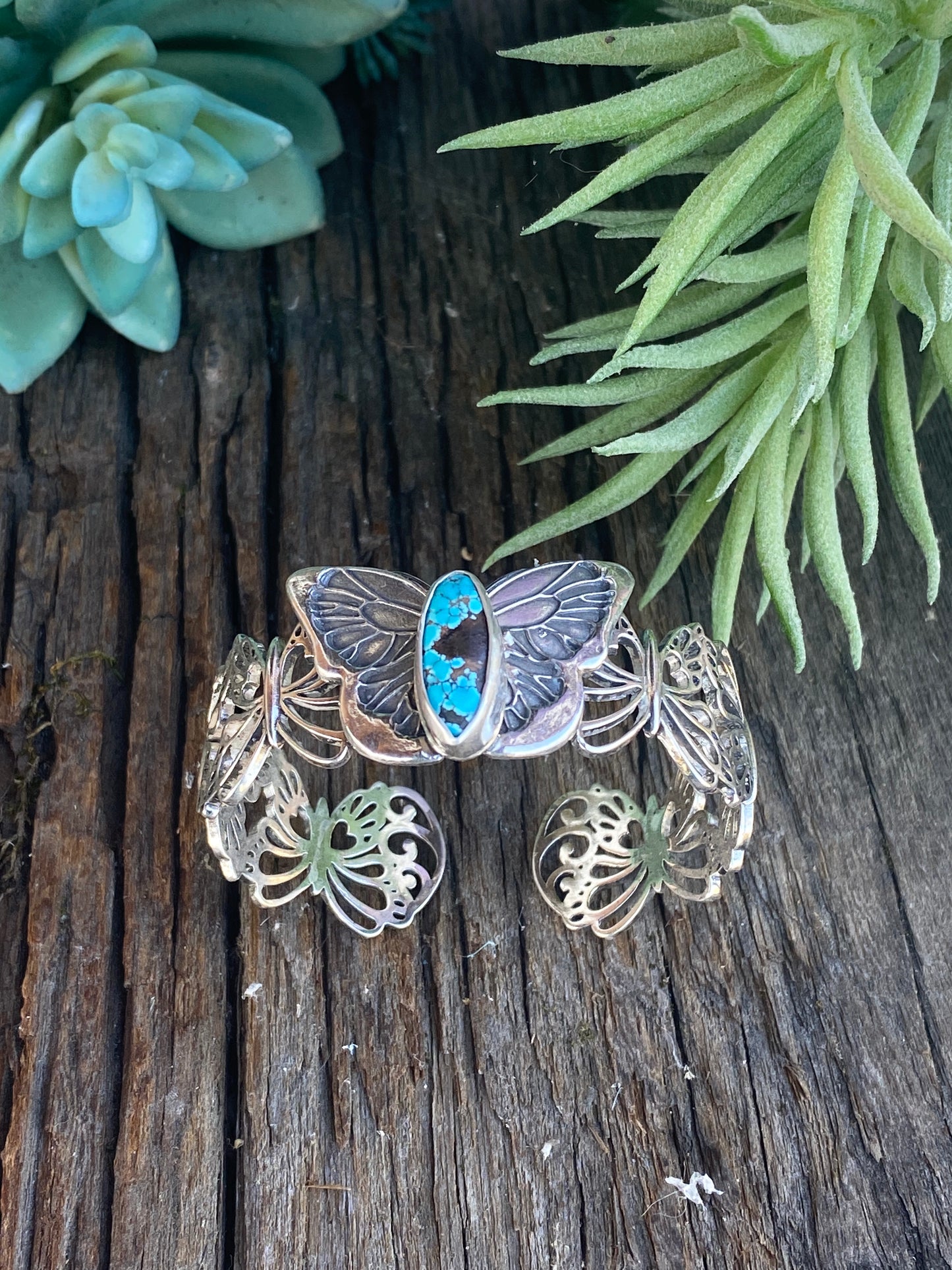 Sterling Silver Butterfly With Kingman Turquoise Cuff Bracelet