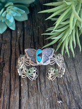 Load image into Gallery viewer, Sterling Silver Butterfly With Kingman Turquoise Cuff Bracelet
