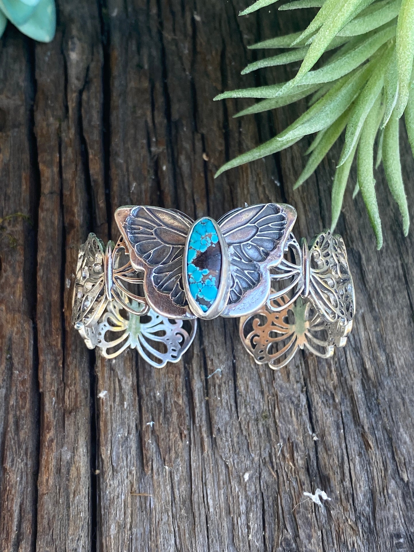 Sterling Silver Butterfly With Kingman Turquoise Cuff Bracelet