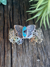 Load image into Gallery viewer, Sterling Silver Butterfly With Kingman Turquoise Cuff Bracelet
