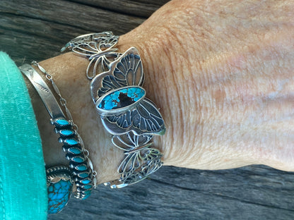 Sterling Silver Butterfly With Kingman Turquoise Cuff Bracelet