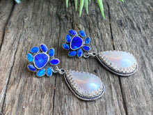 Load image into Gallery viewer, Australian Blue Opal Doublets And Freshwater Pearl Drop Earrings In Sterling Silver
