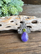 Load image into Gallery viewer, The Scottish Thistle Pendant - Charoite, Peridot And Sterling Silver
