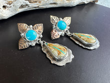 Load image into Gallery viewer, Royston Ribbon Turquoise Autumn Earrings Mixed Metal - Sterling Silver &amp; 14k Gold- Filled.
