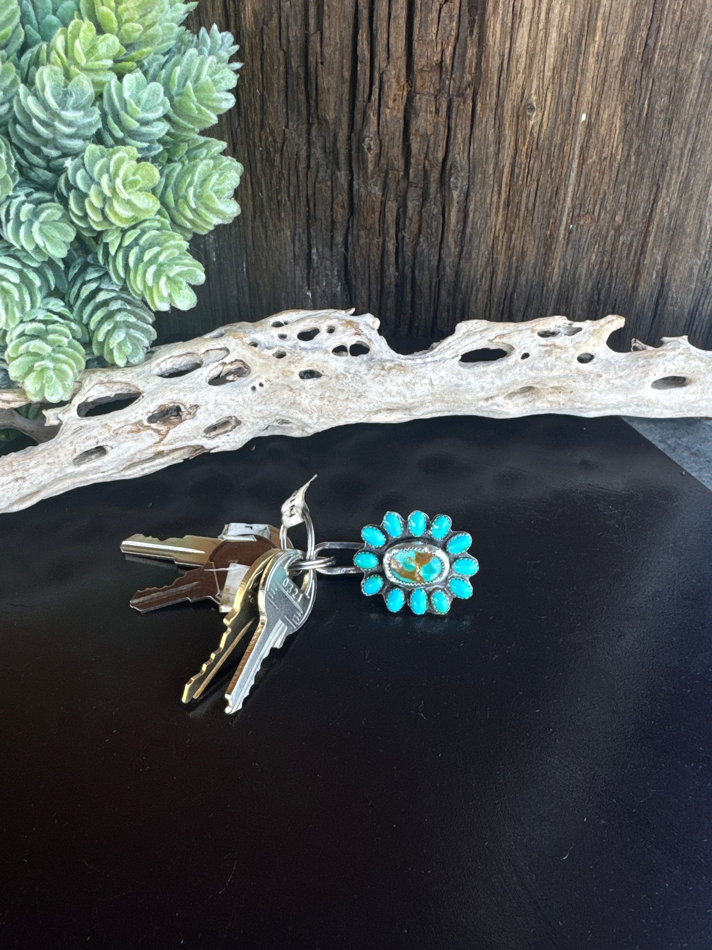 Kingman Turquoise Cluster Purse Clip Key Ring