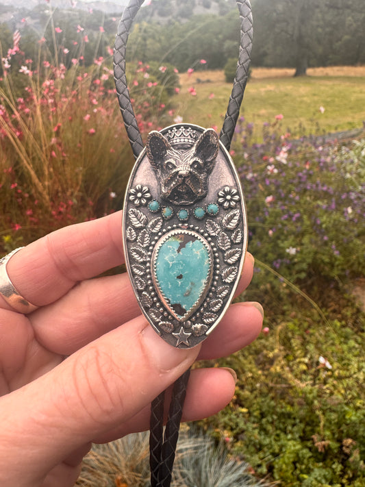 The Laney Wilson Kingman Turquoise French Bulldog Bolo Tie