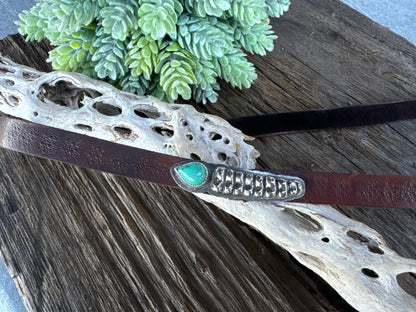 Sterling Silver And Kingman Turquoise Rattlesnake Hat Band On Stamped Leather