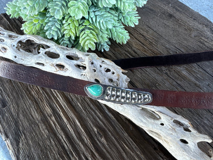 Sterling Silver And Kingman Turquoise Rattlesnake Hat Band On Stamped Leather