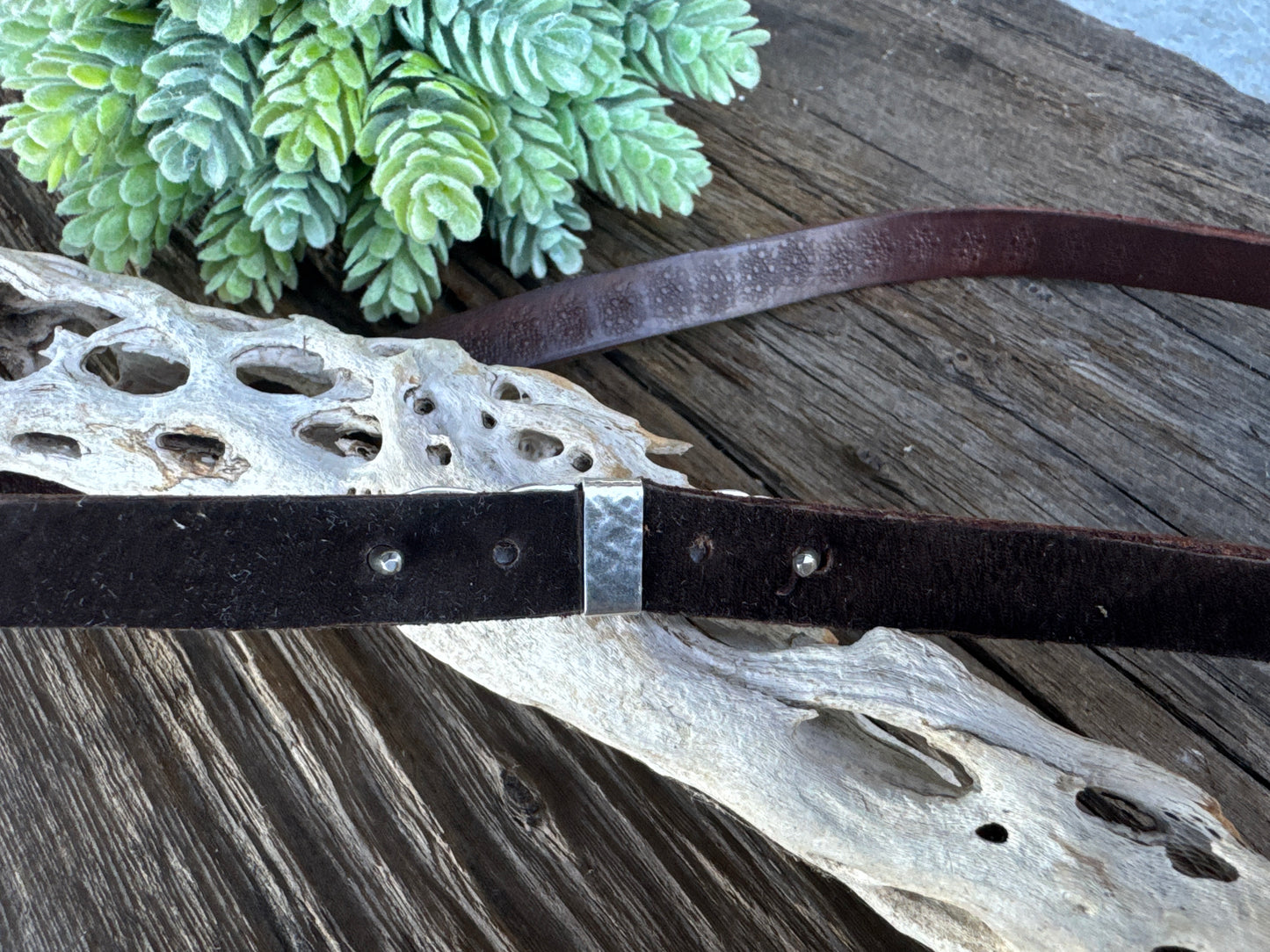 Sterling Silver And Kingman Turquoise Rattlesnake Hat Band On Stamped Leather