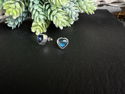 The Love Earrings - Blue Labradorite Heart And Sterling Studs