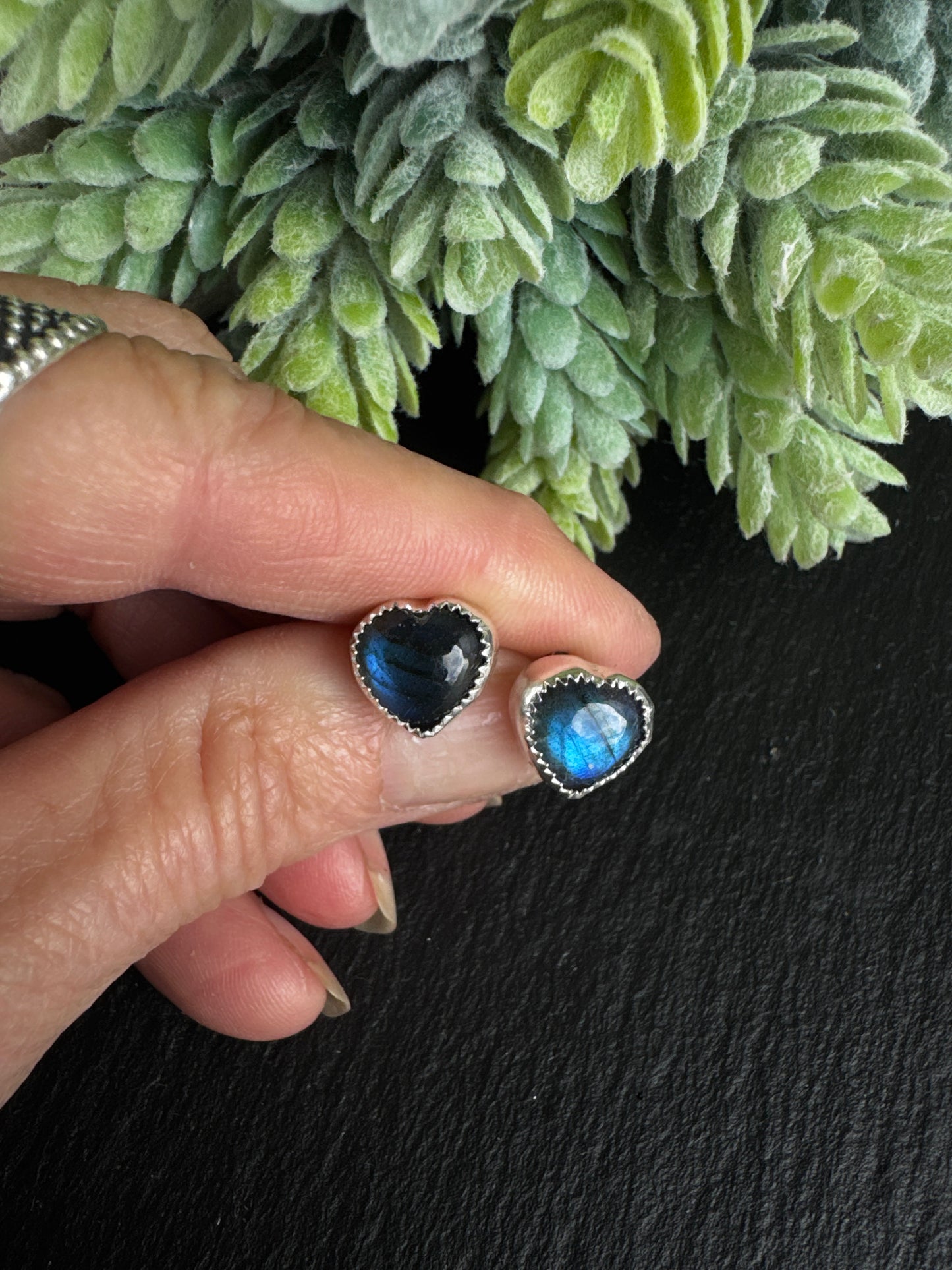 The Love Earrings - Blue Labradorite Heart And Sterling Studs