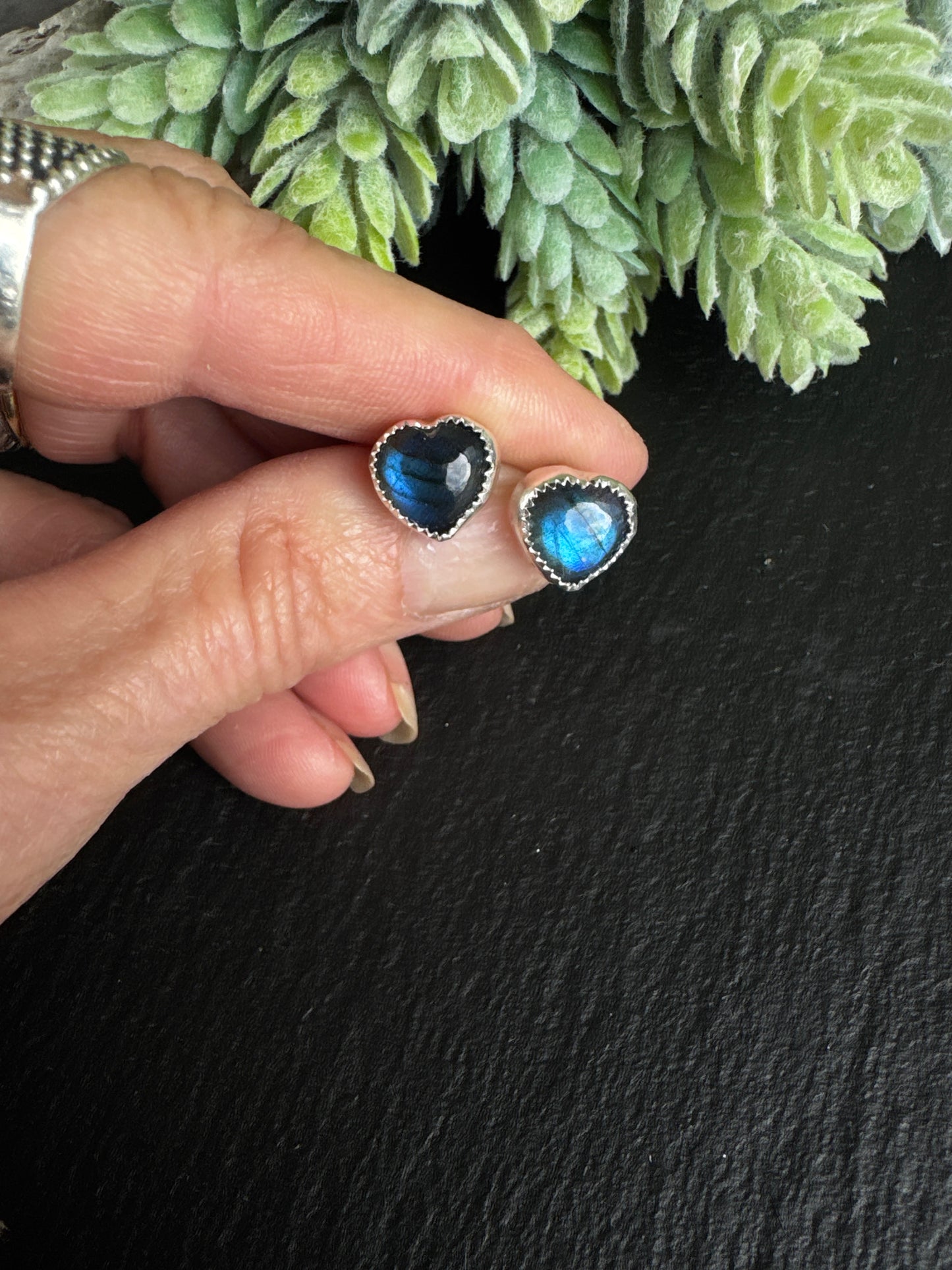 The Love Earrings - Blue Labradorite Heart And Sterling Studs