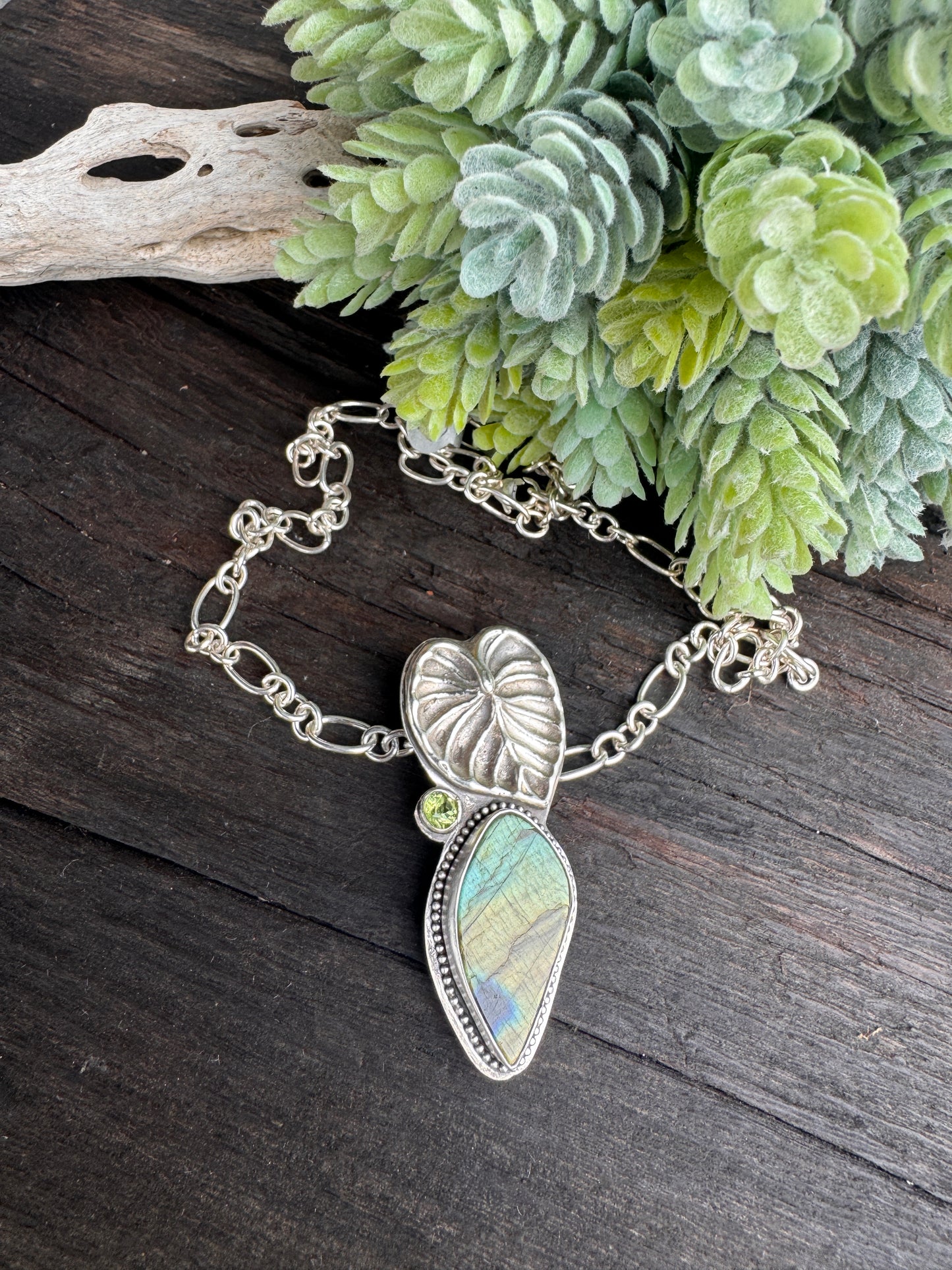 Labradorite, Peridot And Sterling Silver Garden Necklace