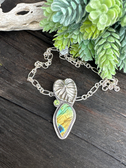 Labradorite, Peridot And Sterling Silver Garden Necklace