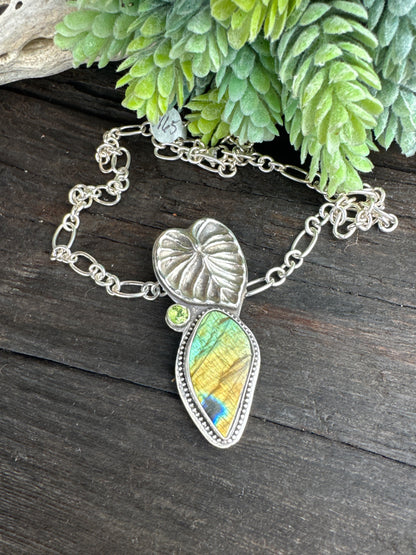 Labradorite, Peridot And Sterling Silver Garden Necklace