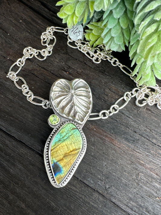 Labradorite, Peridot And Sterling Silver Garden Necklace