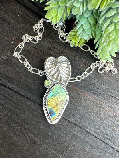 Labradorite, Peridot And Sterling Silver Garden Necklace