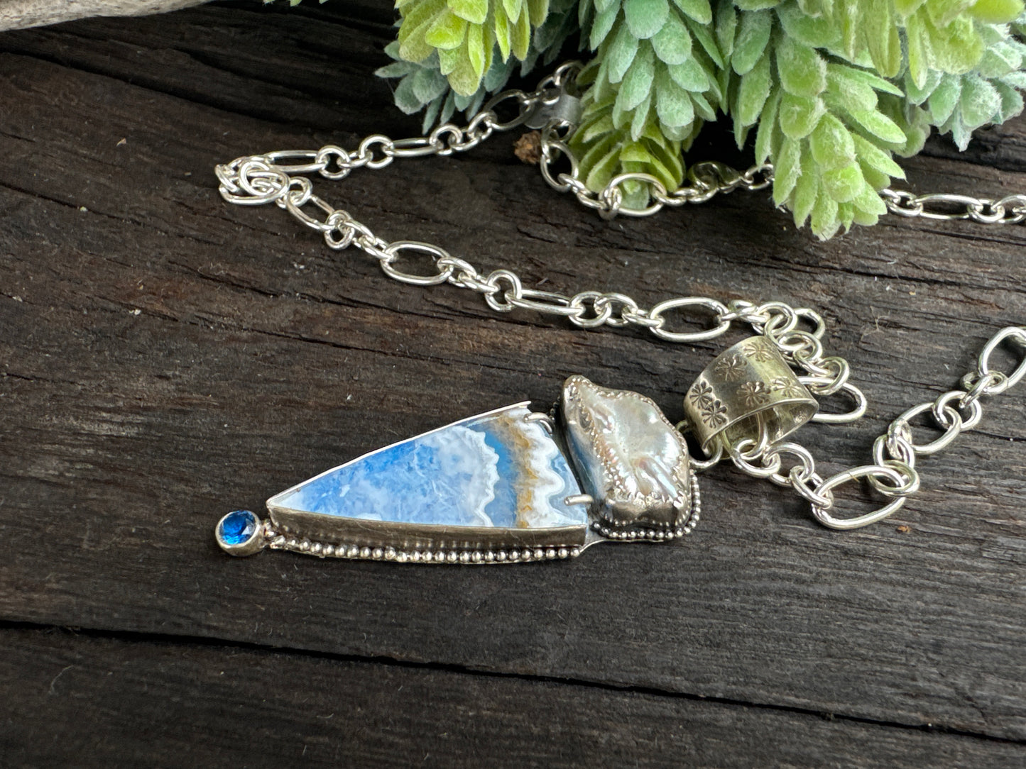 Blue Sky Agate, Pearl And topaz Cloud Necklace
