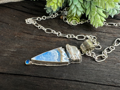 Blue Sky Agate, Pearl And topaz Cloud Necklace