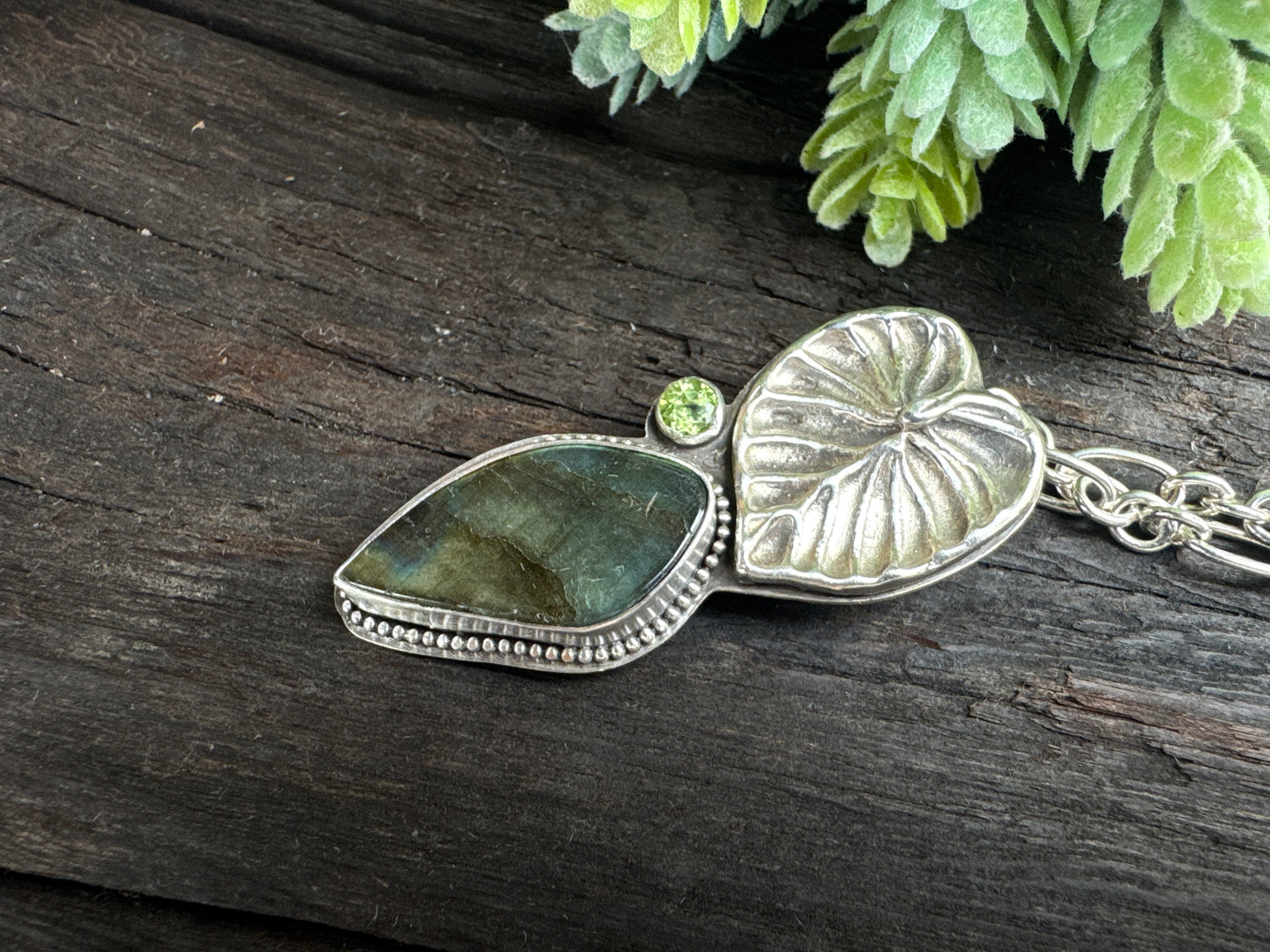 Labradorite, Peridot And Sterling Silver Garden Necklace