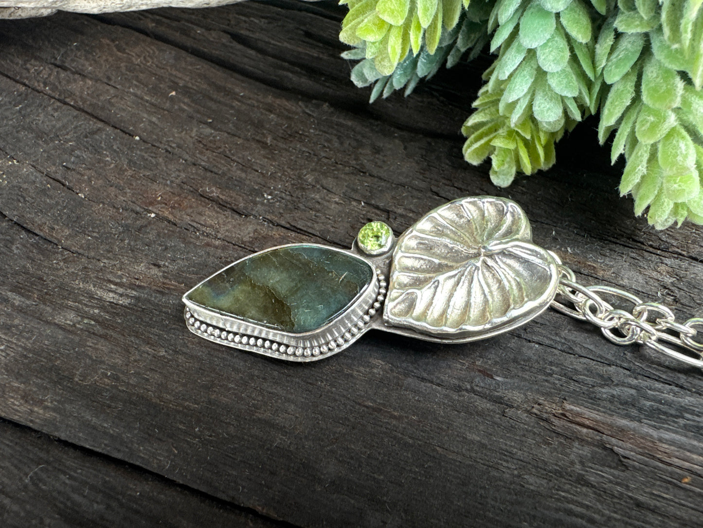 Labradorite, Peridot And Sterling Silver Garden Necklace