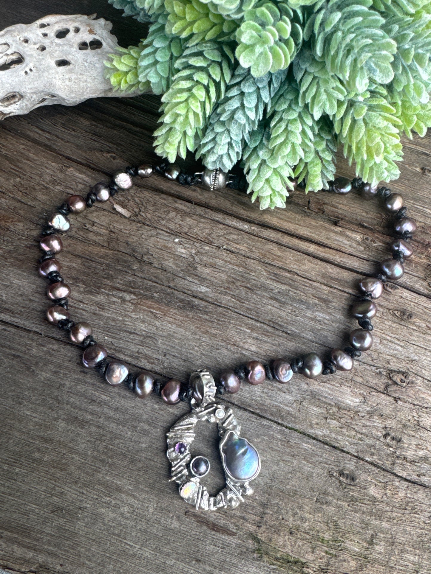 Beachcomber  Necklace- Fresh Water Pearls, Opal & Amethyst