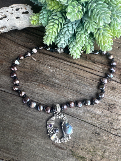 Beachcomber  Necklace- Fresh Water Pearls, Opal & Amethyst