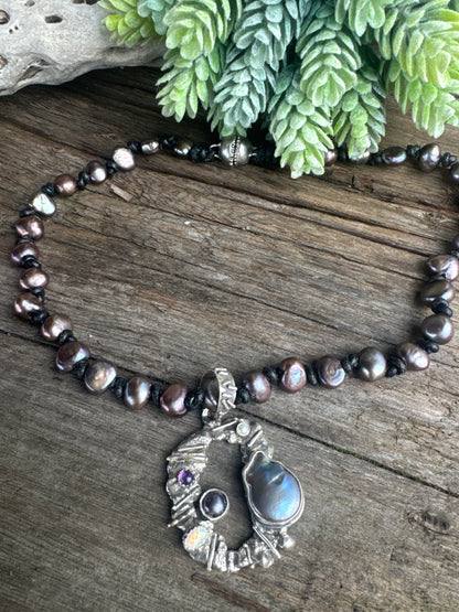 Beachcomber  Necklace- Fresh Water Pearls, Opal & Amethyst
