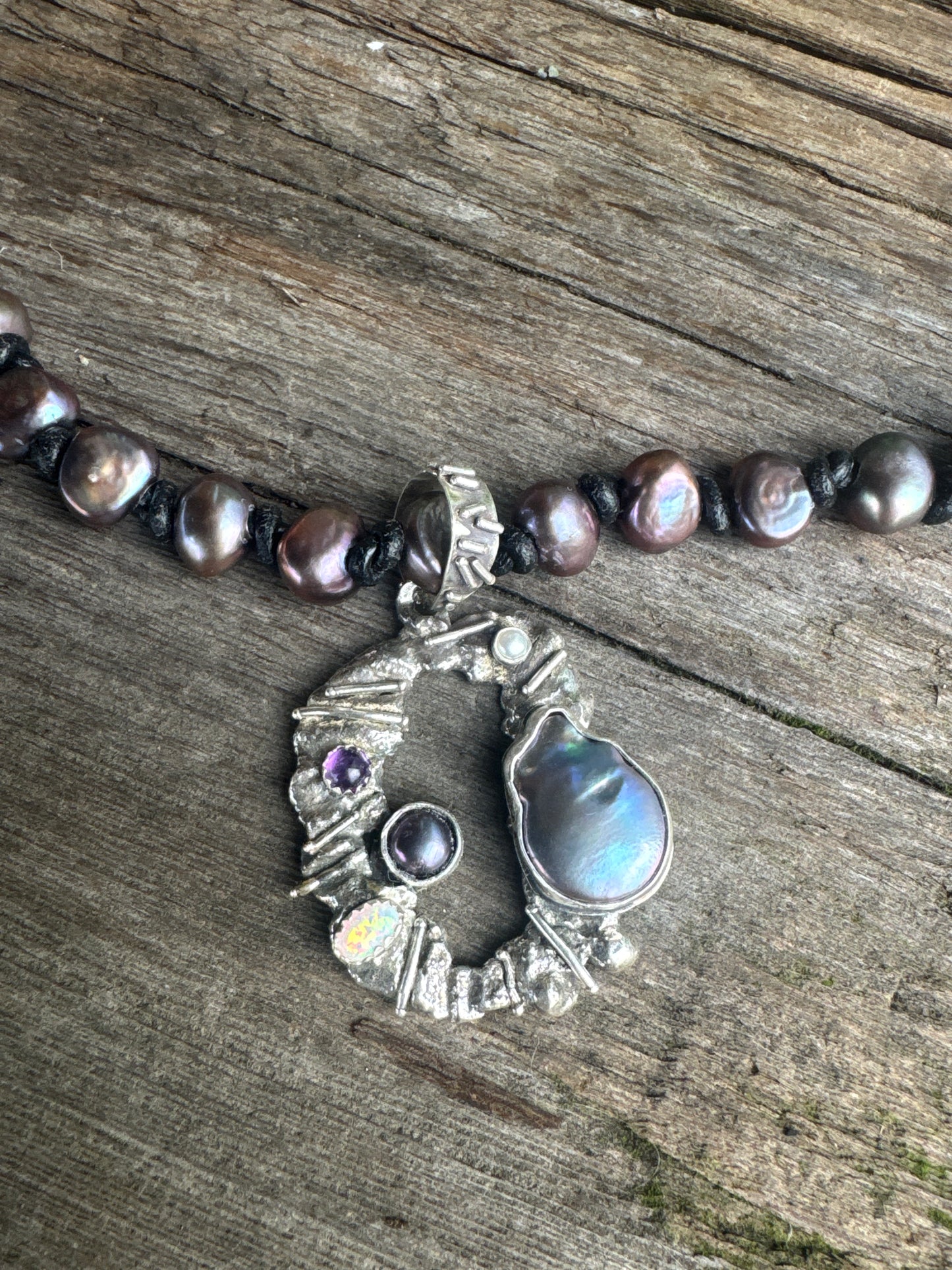 Beachcomber  Necklace- Fresh Water Pearls, Opal & Amethyst