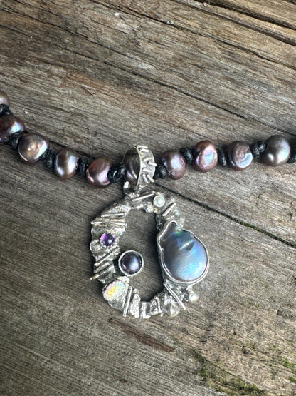 Beachcomber  Necklace- Fresh Water Pearls, Opal & Amethyst