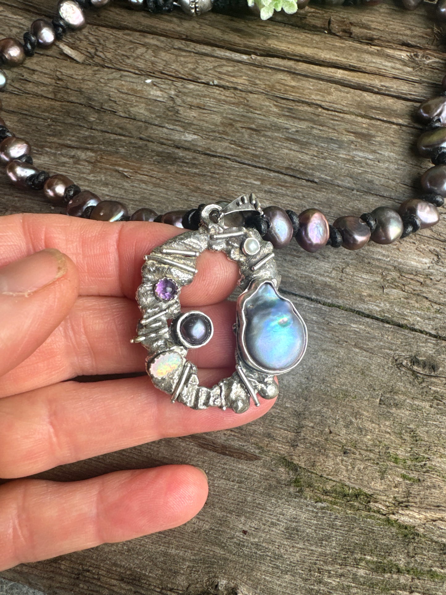 Beachcomber  Necklace- Fresh Water Pearls, Opal & Amethyst