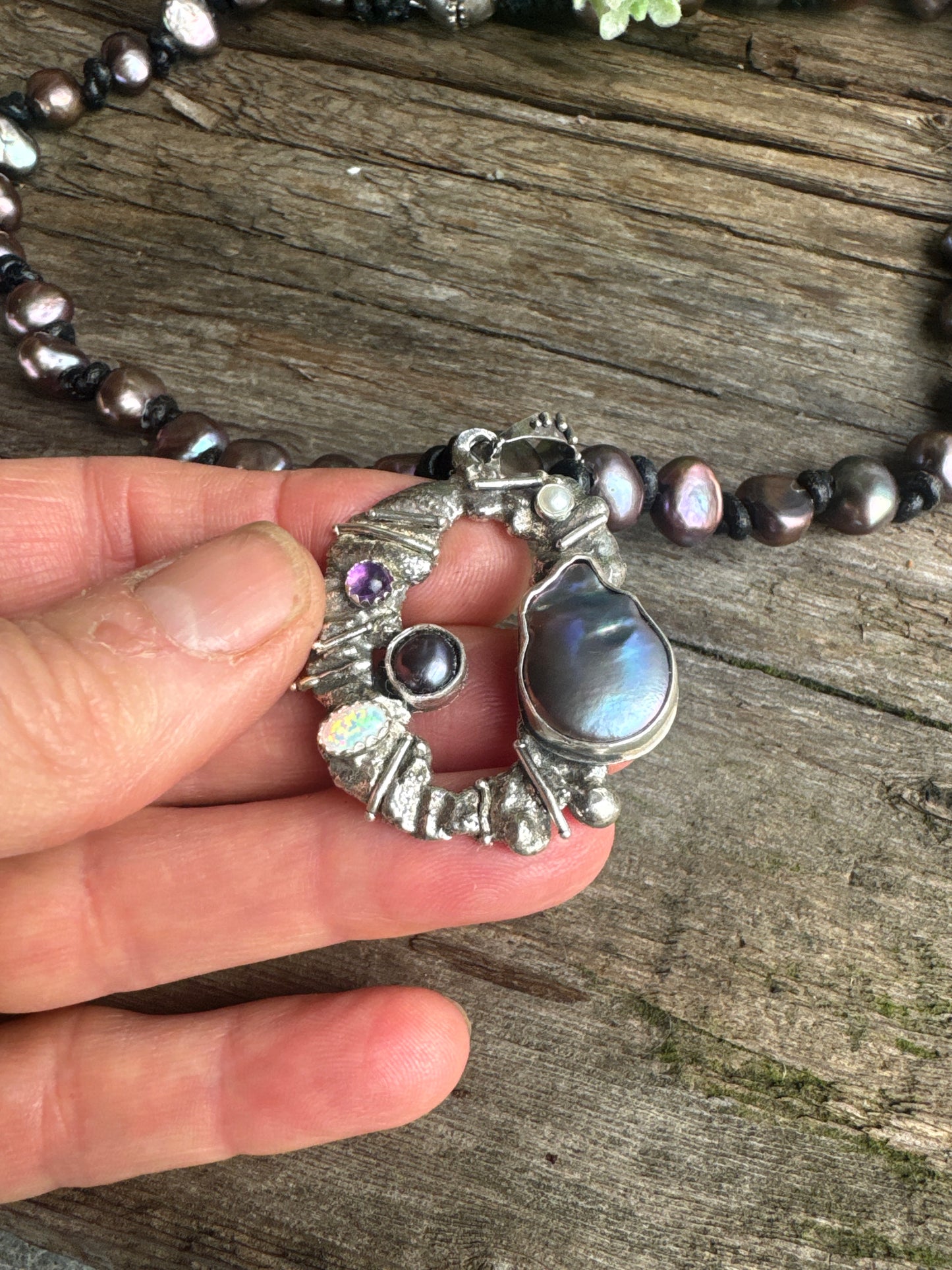 Beachcomber  Necklace- Fresh Water Pearls, Opal & Amethyst
