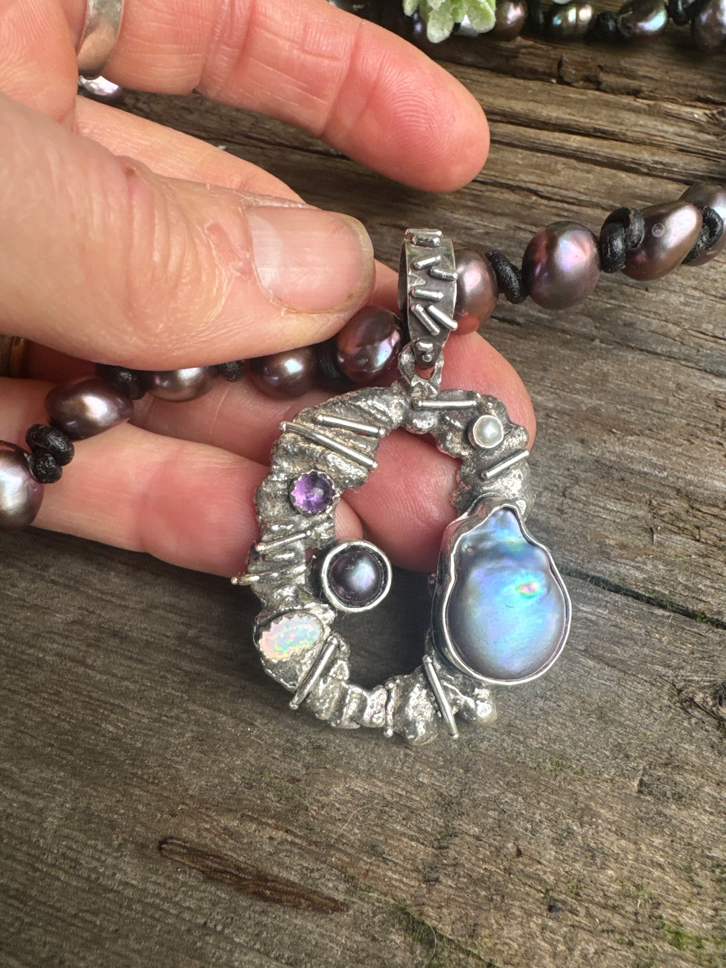 Beachcomber  Necklace- Fresh Water Pearls, Opal & Amethyst