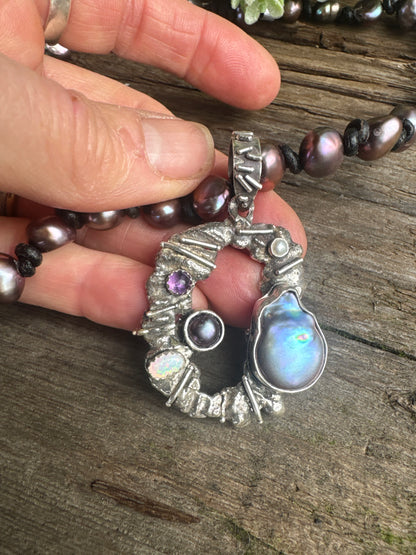 Beachcomber  Necklace- Fresh Water Pearls, Opal & Amethyst